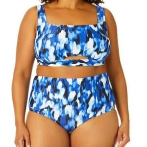 TIME and Tru Women's Plus Size Tie Dye Foldover Swim Bottoms Blue Tie Dye XL